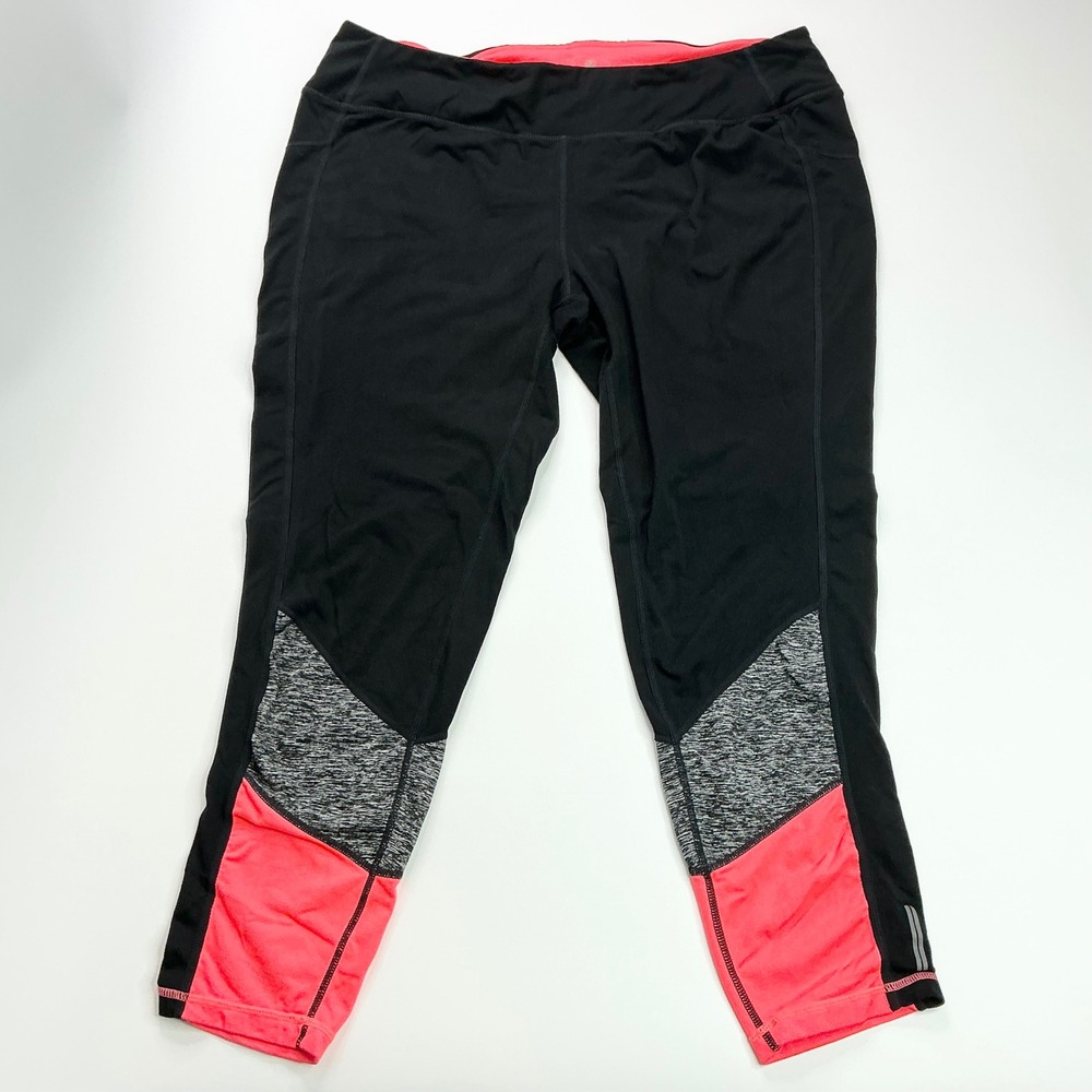 Tangerine Black Coral Colorblock Activewear Leggings Women XXL Capri Sport